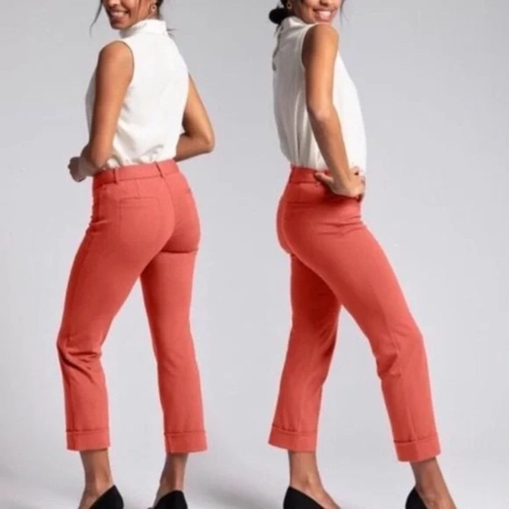 Betabrand Dress Yoga Pants Crop Lite Coral Orange Cuffed Size M, lightly worn.